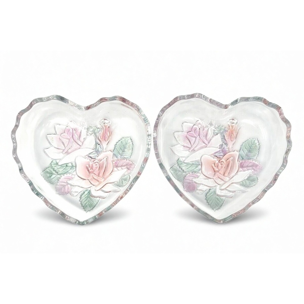 Fenton Heart Trinket Box Rose Lid Pressed Glass Vanity Decor Jewelry Organizer - Picture 3 of 5